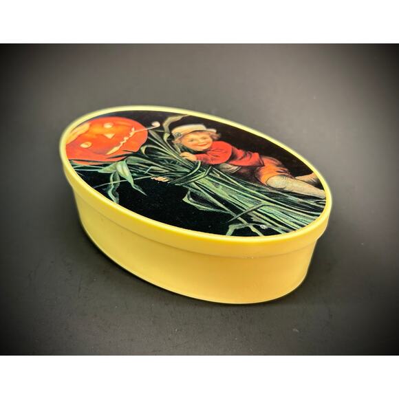 Oval Candy Gift Boxes VTG Plastic - Nostalgic MCM Graphics Set of 2, Made In USA - Picture 4 of 8